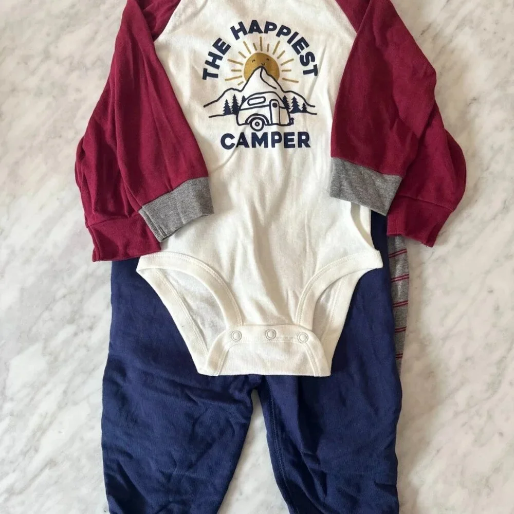 12M Carter's 4 Piece Baby Set Happiest Camper Nightime Explorer Bodysuits - Picture 4 of 5